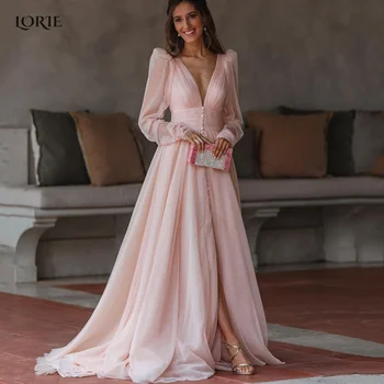 LORIE Blizgučiai Blush Pink Oficialų Prom Dresses Bžūp Rankovėmis Dubajus-Line Boho Vakare Chalatai Backless Blizga Mygtukai Įžymybė Suknelė