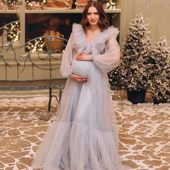 Thinyfull Paprastas V-kaklo Nėščia Vestuvių Suknelės Linijos ilgomis Rankovėmis Nuotakos Suknelė Tiulio Boho Ilgas Motinystės Vestuvių Suknelės 2023